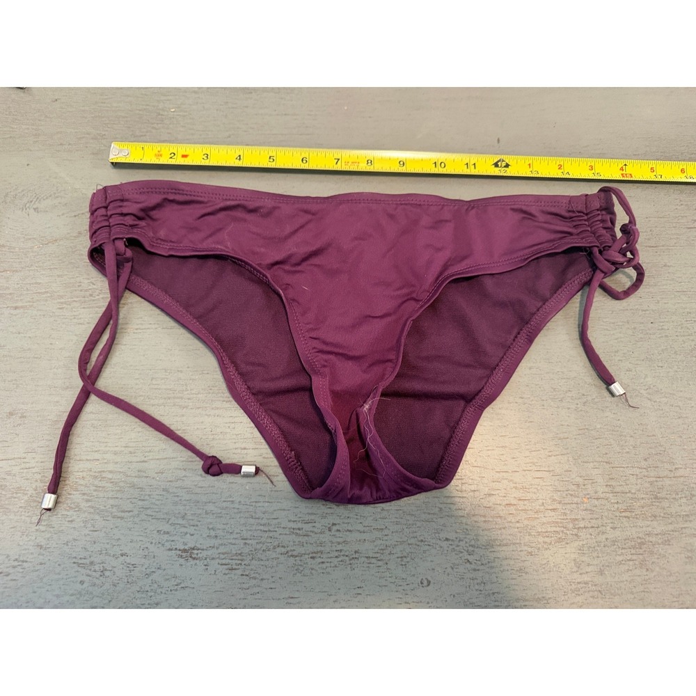 Mossimo Womens Plum Purple Side Tie Bikini Bottom Size L Low Rise Swimwear